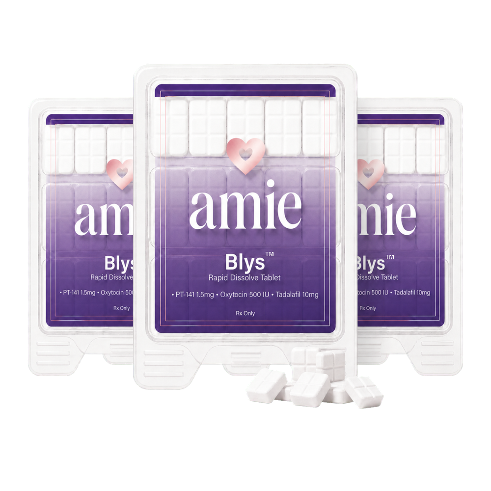 Three boxes of Amie Blys™ rapid dissolve tablets